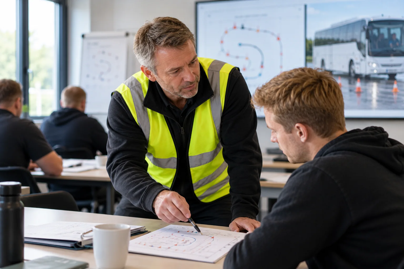 Underviser gennemgår kursusmateriale med en deltager