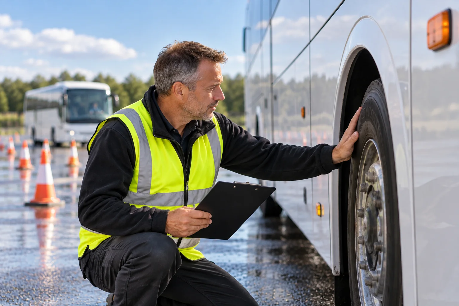 Sikkerhedstjek af busdæk